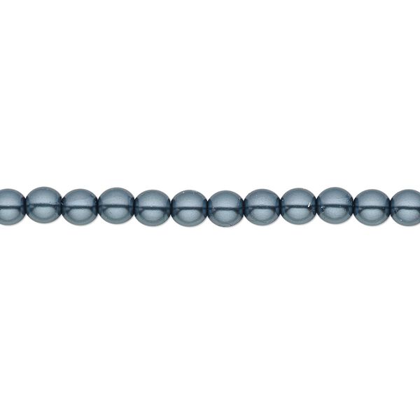 Bead, Czech pearl-coated glass druk, opaque gunmetal blue, 4mm round. Sold per 15-1/2" to 16" strand. image number 0