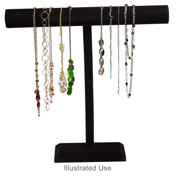 Display, necklace, velveteen and wood, black, 17 x 16-1/2 x 4 inches with 2-inch bar. Sold individually. image number 1