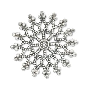 Focal, antique silver-plated brass, 32mm filigree snowflake. Sold per pkg of 10.