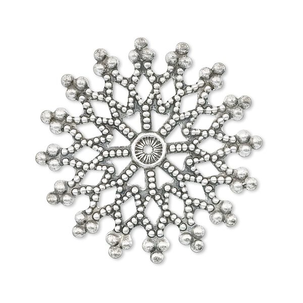 Focal, antique silver-plated brass, 32mm filigree snowflake. Sold per pkg of 10. image number 0