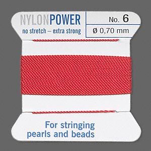 Thread, Griffin, nylon, red, size #6. Sold per 2-meter card (approximately 78 inches).