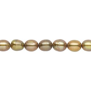 Pearl, cultured freshwater (dyed), dark olive green, 5x3mm-6x4mm rice with 0.4-0.6mm hole, D grade, Mohs hardness 2-1/2 to 4. Sold per 15-inch strand.