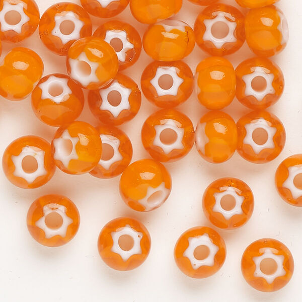 Seed bead, Preciosa Ornela Czech glass, pkg/20g, #32 cornelian star rocaille, opaque orange and white, (93703). image number 0