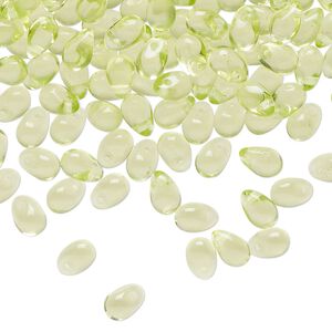 Bead, Czech pressed glass, translucent green, 6x4mm top-drilled teardrop. Sold per 1-ounce pkg, approximately 265 beads.