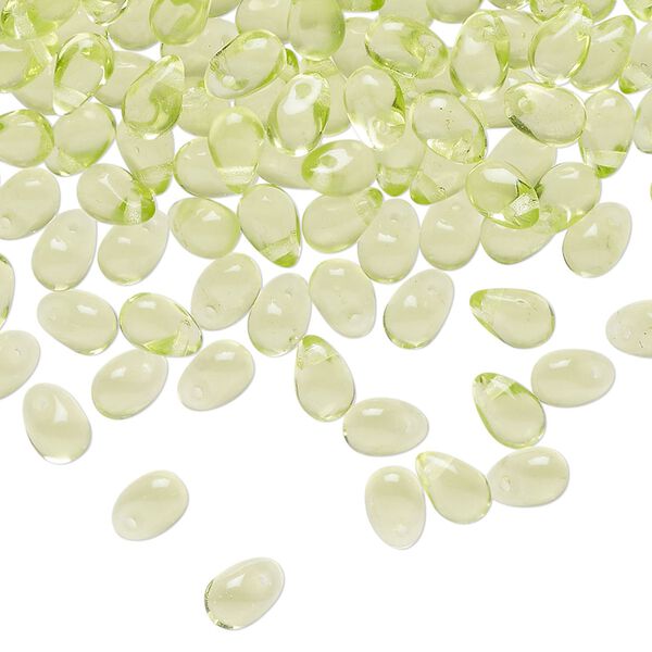 Bead, Czech pressed glass, translucent green, 6x4mm top-drilled teardrop. Sold per 1-ounce pkg, approximately 265 beads. image number 0