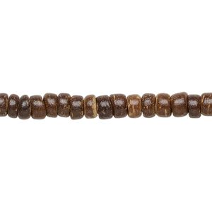 Bead, wood (waxed), dark brown, 5x1.5mm-6x3.5mm hand-cut rondelle. Sold per pkg of (2) 15-1/2" to 16" strands.