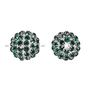 Bead, glass rhinestone and silver-finished brass, emerald green, 27mm ball with 5mm chatons, 4.5mm hole. Sold individually.