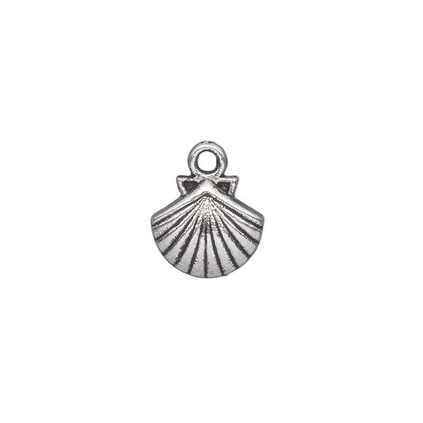 Charm, antique silver-plated "pewter" (zinc-based alloy), 11x11mm single-sided shell. Sold per pkg of 50. image number 0