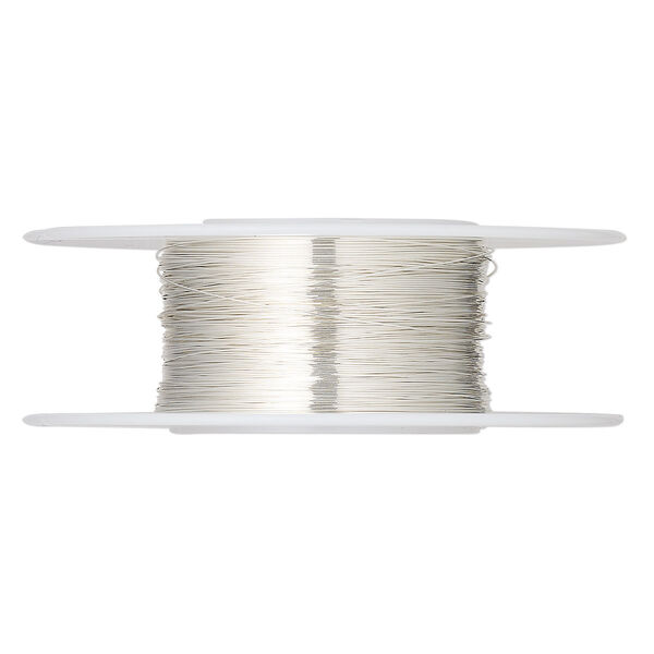 Wire, sterling silver, half-hard, round, 32 gauge. Sold per 1/4 ounce spool, approximately 76 feet. image number 0