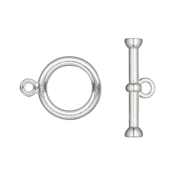 Clasp, toggle, silver-finished "pewter" (zinc-based alloy), 16mm round. Sold per pkg of 4. image number 0