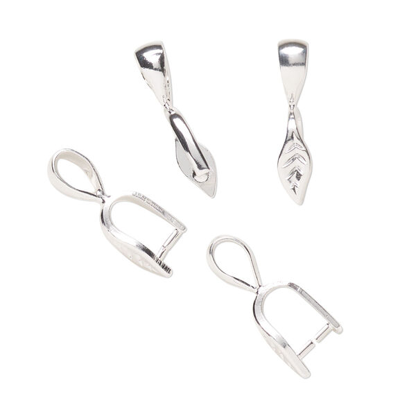 Bail, ice pick, silver-plated brass, 16x3mm single-sided leaf, 6.4mm grip length. Sold per pkg of 4. image number 0