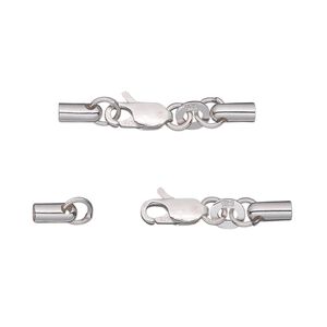 Clasp lobster claw 1pkg1 sterling silver, 28x5mm, fits 2mm cord, 1-strand