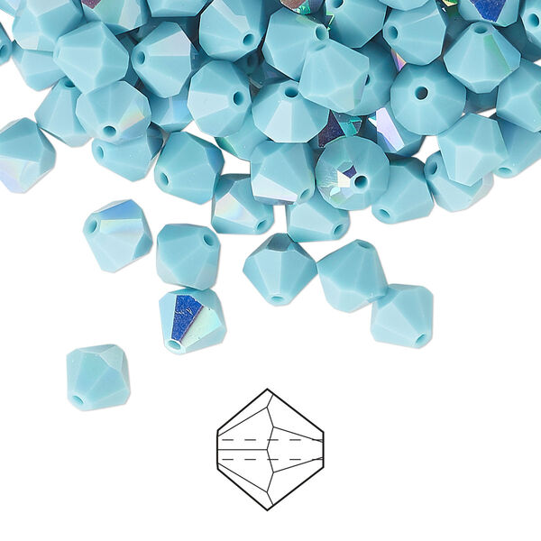 Bead 288pk turquoise AB, Preciosa Czech crystal 6mm bicone image number 0