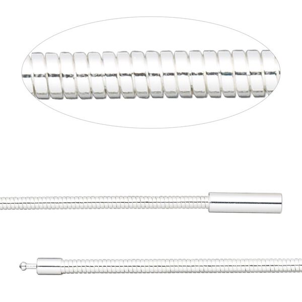 Chain, silver-plated brass, 3mm omega, 16 inches with pop-style clasp. Sold individually. image number 0