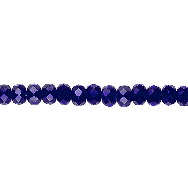 Bead, Czech fire-polished glass, cobalt, 5x4mm faceted rondelle. Sold per 15-1/2" to 16" strand. image number 0