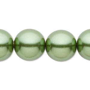 Bead, crystal pearl, medium green, 16mm round. Sold per 15-1/2" to 16" strand, approximately 25 beads.