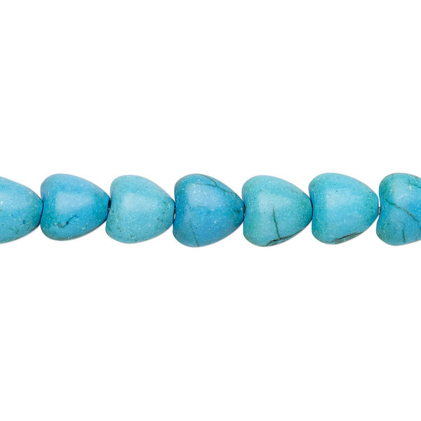 Bead, "turquoise" (resin) (imitation), blue, 8x8mm-9x8mm puffed heart. Sold per 15-inch strand. image number 0