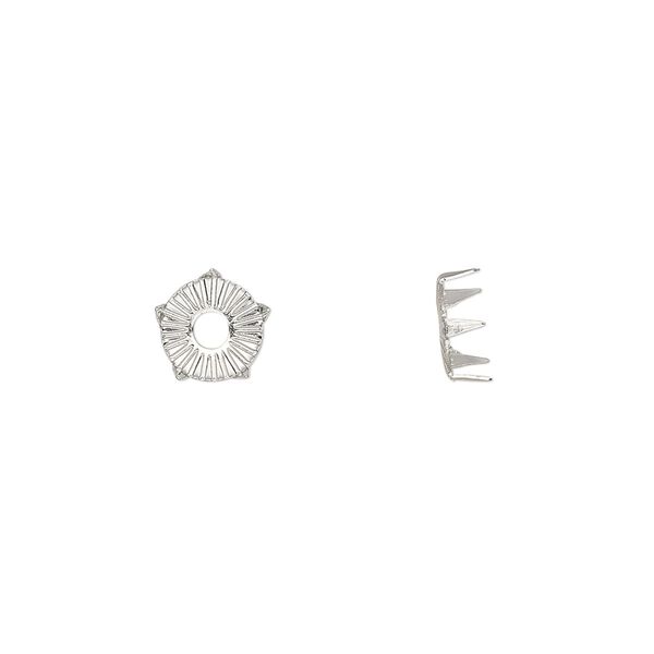 Rhinestone mount, imitation rhodium-plated brass, 7x3mm with SS34 rose or rose 5-prong tiffany setting. Sold per pkg of 100. image number 0