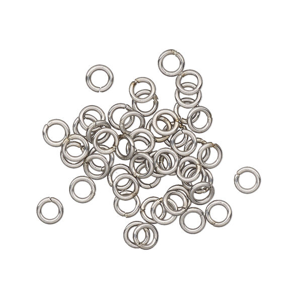 Jump ring, stainless steel, 4mm welded round, 2.4mm inside diameter, 20 gauge. Sold per pkg of 50. image number 0