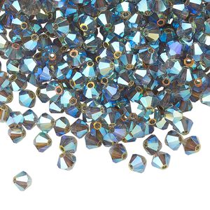 Bead 144pk black diamond AB 2X, Preciosa Czech crystal 4mm bicone