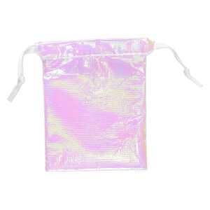 Pouch, satin, fluorescent white, 3-1/2 x 2-3/4 inches with drawstring. Sold per pkg of 12.