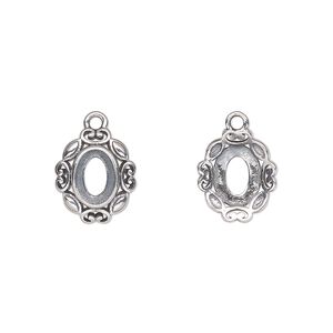 Drop, antiqued sterling silver, 12.5x10.5mm overall with 7x5mm oval setting and open back. Sold individually.