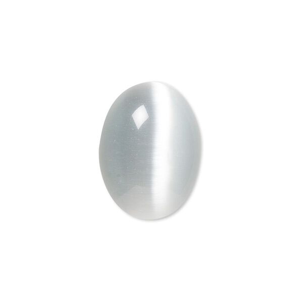 Cabochon, cat's eye glass (fiber optic glass), grey, 20x15mm calibrated oval, quality grade. Sold per pkg of 4. image number 0