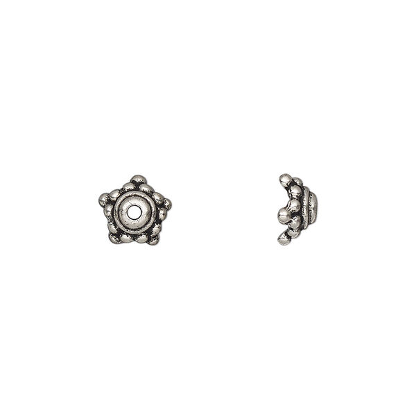 Bead cap, TierraCast®, antique silver-plated pewter (tin-based alloy), 7.5x4mm beaded star, fits 7-9mm bead. Sold per pkg of 20. image number 0