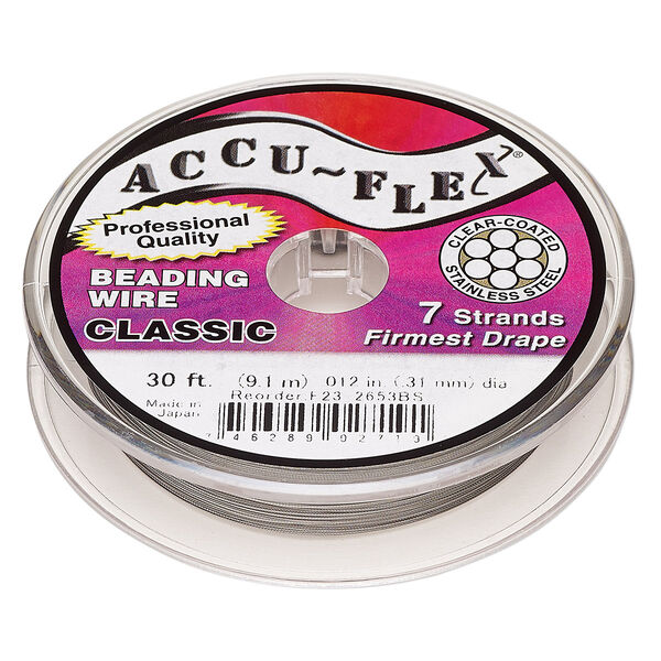 Beading wire, Accu-Flex®, nylon and stainless steel, clear, 7 strand, 0.012-inch diameter. Sold per 30-foot spool. image number 0