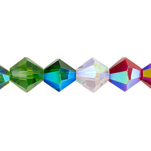 Bead 1pk opaque to transparent AB mixed colors, Celestial Crystal&reg; 10mm bicone 8 inch