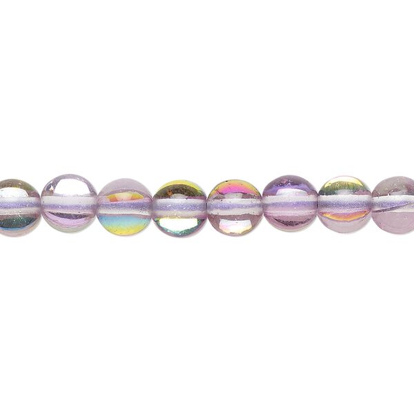 Bead, iridescent glass, transparent purple and multicolored, 6mm round. Sold per 15-1/2 to 16-inch strand. image number 0