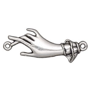 Focal, antique silver-plated "pewter" (zinc-based alloy), 39x19mm single-sided hand with 2 loops. Sold per pkg of 4.