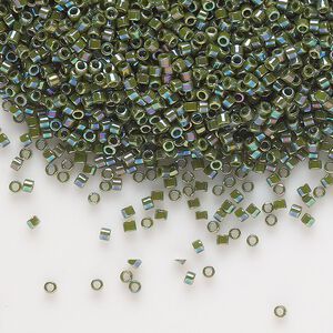 Seed bead, Delica®, glass, pkg/7.5g, #11 round, opaque rainbow avocado (DB-1575).