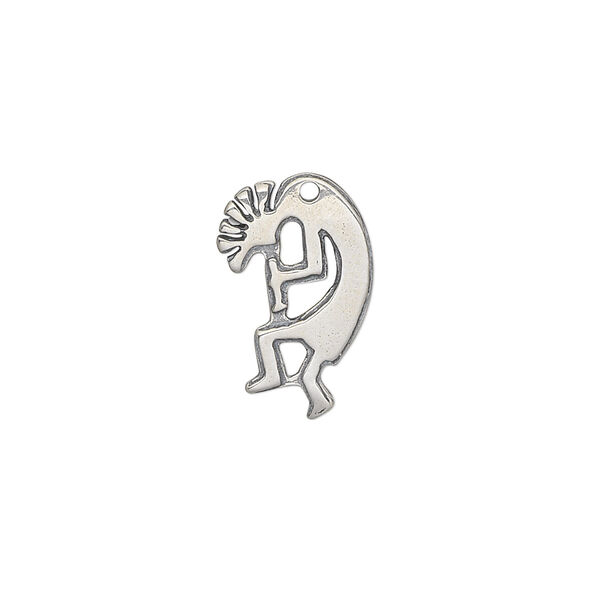 Charm, antiqued sterling silver, 18x12mm single-sided Kokopelli. Sold individually. image number 0