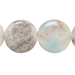 Flower amazonite 1pkg1, puffed flat round bead natural, 15 inch 18-20mm