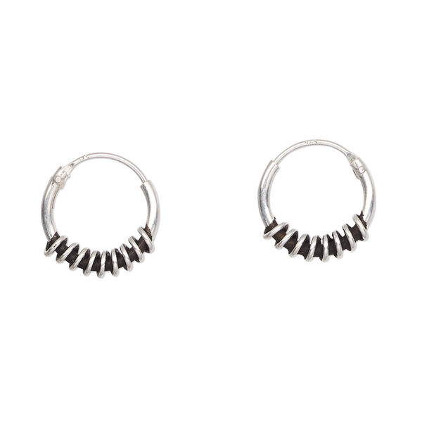 Earring, antiqued sterling silver, 13mm wire-wrapped round hoop with endless-loop closure. Sold per pair. image number 0
