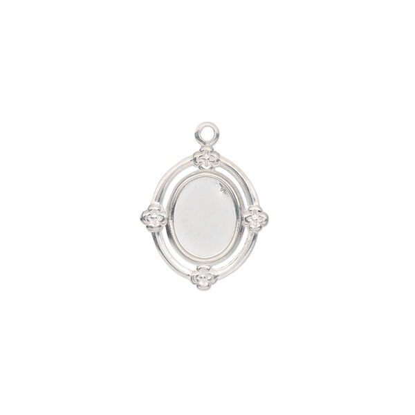 Drop, sterling silver, 16x13mm oval with 8x6mm oval setting and closed back. Sold individually. image number 0