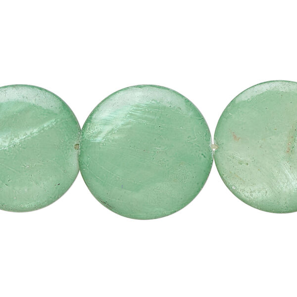 Mother-of-pearl shell 1pkg1, puffed flat round bead 15 inch sage green 19-20mm image number 0