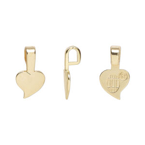 Bail, Aanraku&reg;, glue-on pendant, gold-plated "pewter" (zinc-based alloy), 16.5x9mm with 9mm heart flat base. Sold per pkg of 5.