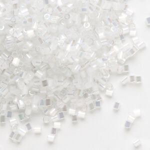 Seed bead, Dyna-Mites™, glass, pkg/40g, #11 cut-off beads cut-off round, translucent silky rainbow white, (363R 11/0 CUT OFF).
