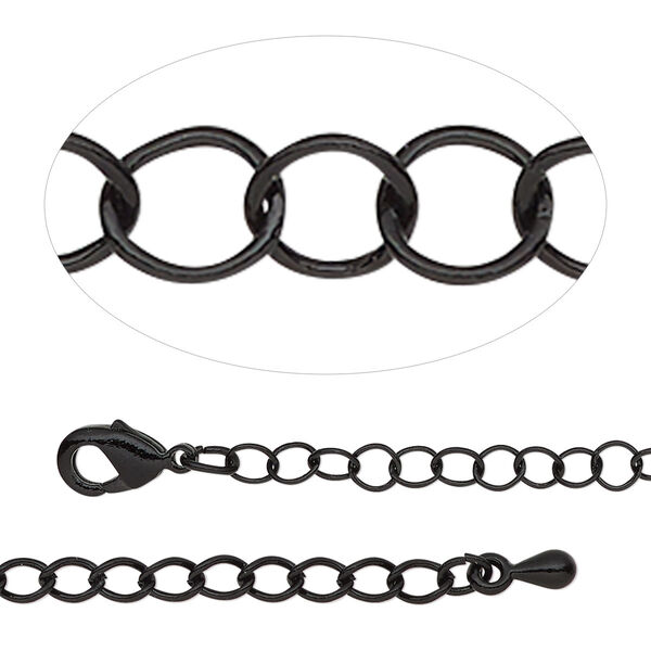 Chain, black-finished steel and brass, 3.5mm round cable, 18 inches with 2-inch extender chain and lobster claw clasp. Sold individually. image number 0