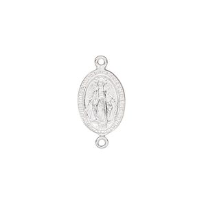Link, sterling silver, 14x10mm two-sided flat oval with Virgin Mary. Sold individually.