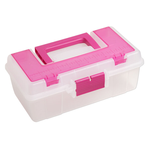 Tote, Plano® Creative Options, plastic, clear and pink, 13 x 7-1/2 x 5 inches. Sold individually. image number 2