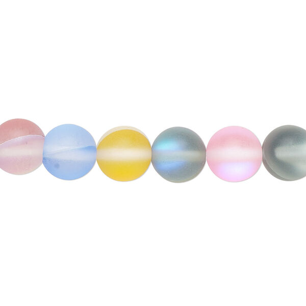 Bead, iridescent glass, translucent matte multicolored, 8mm round. Sold per 15-1/2" to 16" strand. image number 0