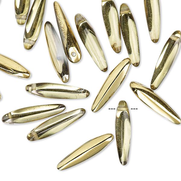 Bead, Preciosa Thorn™, Czech pressed glass, clear bronze gold, 16x4mm top-drilled thorn. Sold per pkg of 20. image number 0