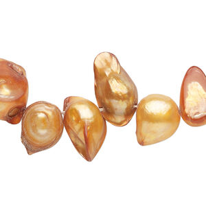 Pearl 1pkg1 freshwater, top-drilled baroque, 15 inch dark burnt orange 7x5mm-20x9mm cultured
