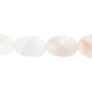 Bead, mother-of-pearl shell (natural / bleached), white, 14x10mm-16x12mm flat oval with 0.6-0.8mm hole, Mohs hardness 3-1/2. Sold per 15-1/2" to 16" strand.
