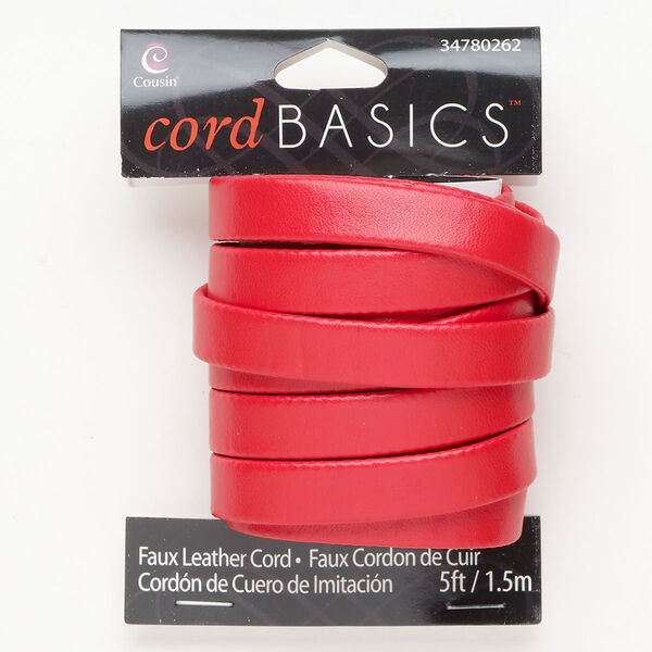Cord 1pkg1 faux leather, 10mm flat, red 5 feet image number 0