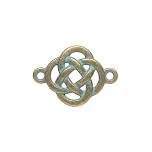 Link, antique brass-finished "pewter" (zinc-based alloy), green patina, 18mm single-sided Celtic knot. Sold per pkg of 4.