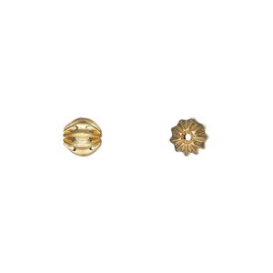 Bead, gold-plated brass, 6mm corrugated round. Sold per pkg of 20.